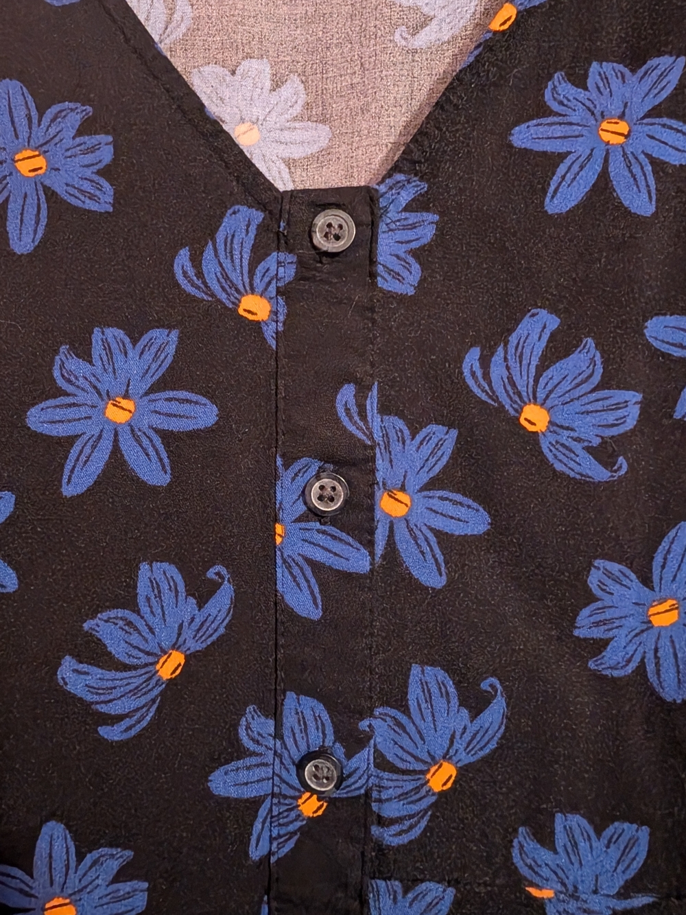 Women’s Black Floral Midi Dress with Blue Blossom Print - Picture 3 of 7